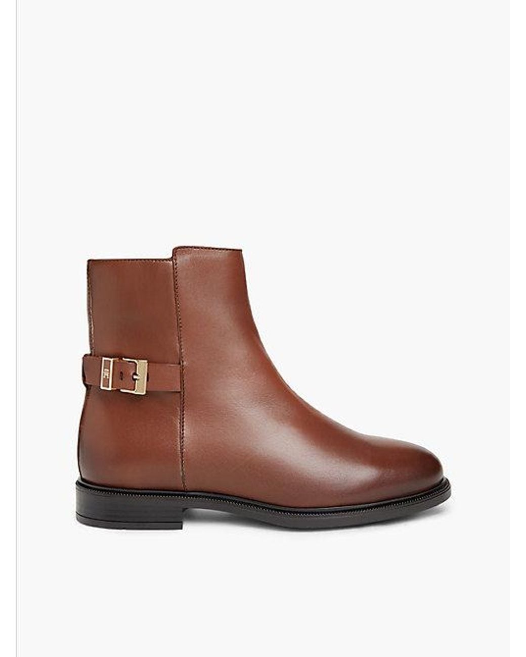 Tommy Hilfiger Brown Leather Th Monogram Buckle Ankle Boots