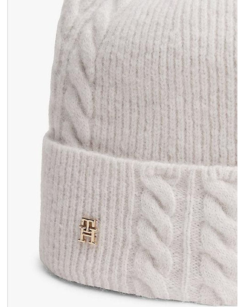Tommy Hilfiger White Chic Fluffy Beanie With Wool