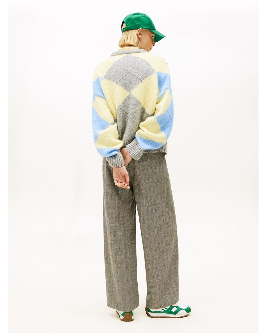 Tommy Hilfiger Gray Argyle Oversized Alpaca Blend Jumper