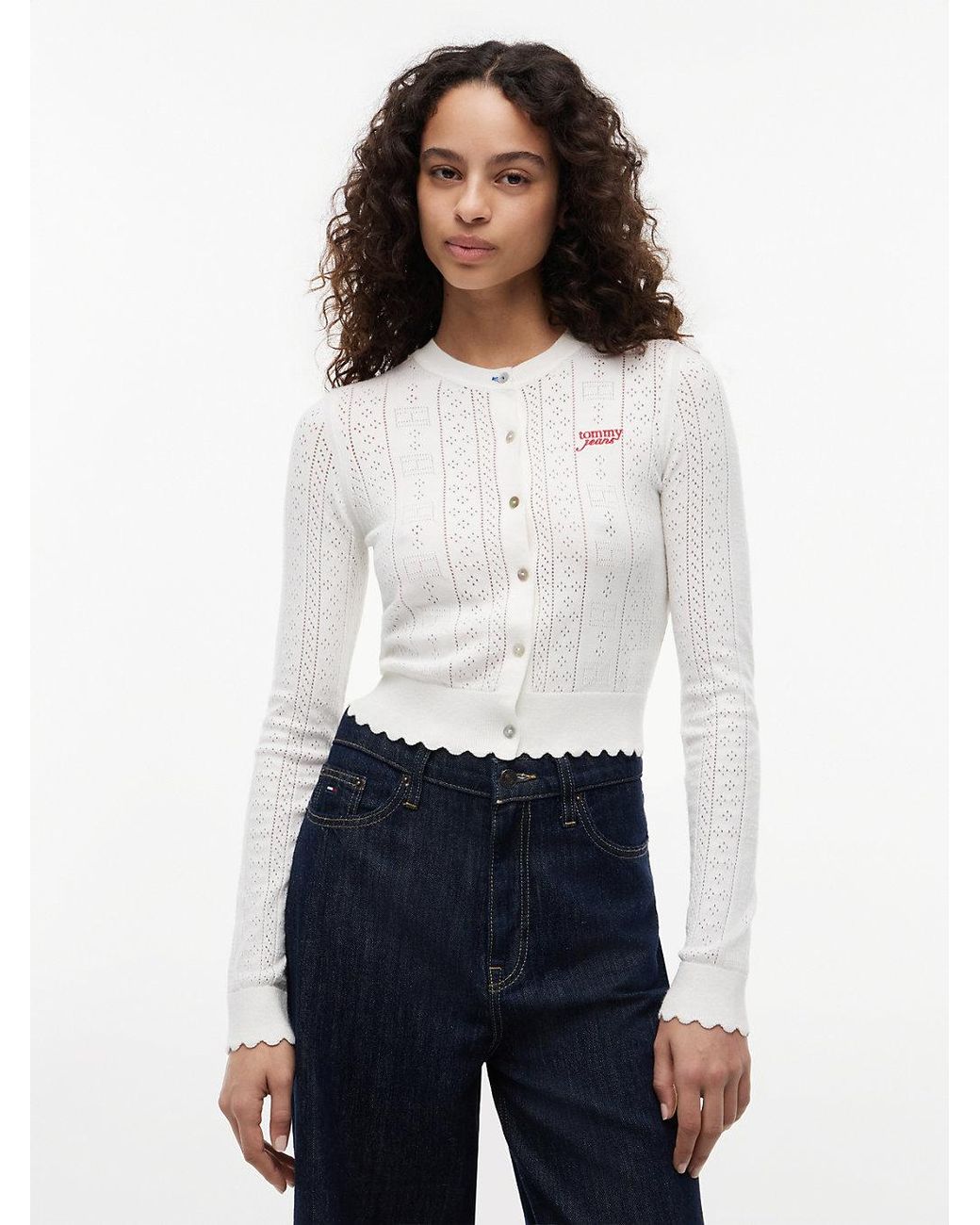 Tommy Hilfiger White Slim Pointelle Flag Cardigan