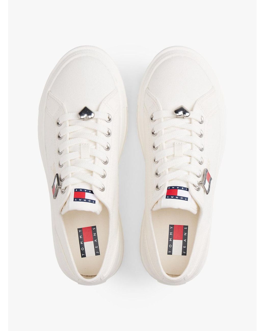 Tommy Hilfiger Natural Canvas Platform Trainers With Charms