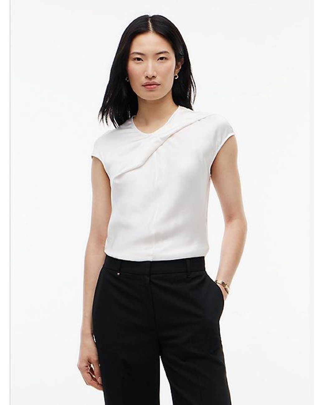 Tommy Hilfiger White Twist Front Satin Cap Sleeve Top
