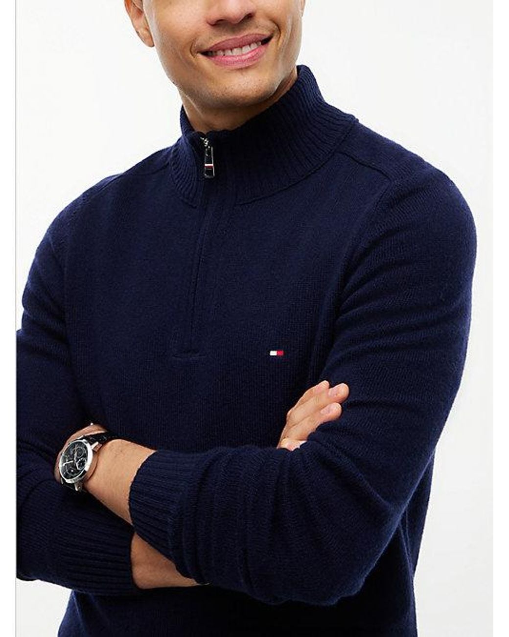 Tommy Hilfiger Blue Pure Lambswool Quarter Zip Jumper for men
