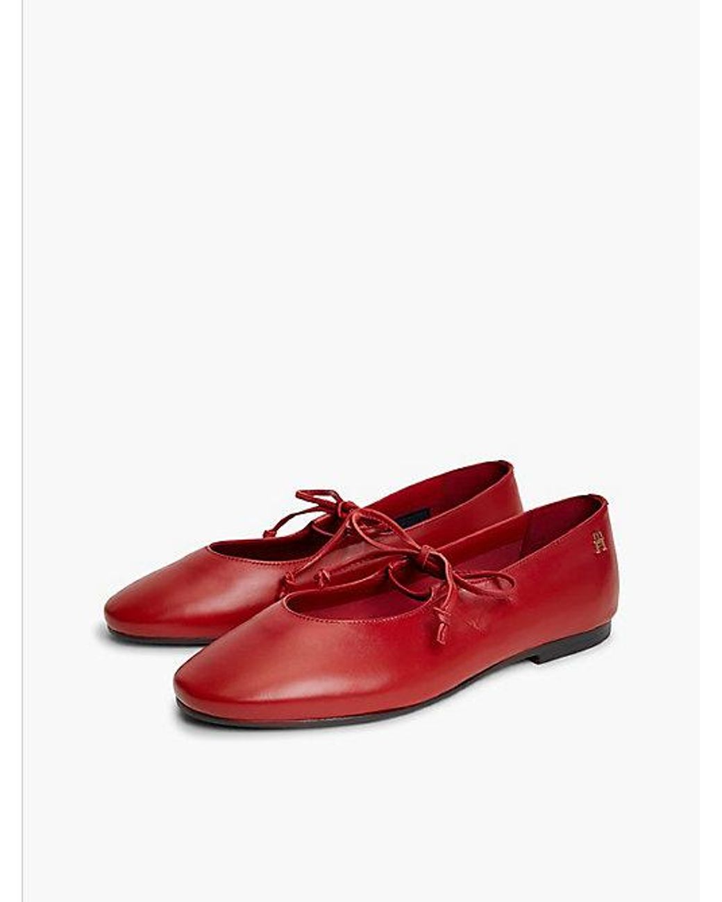 Tommy Hilfiger Red Th Monogram Leather Lace Up Ballerinas