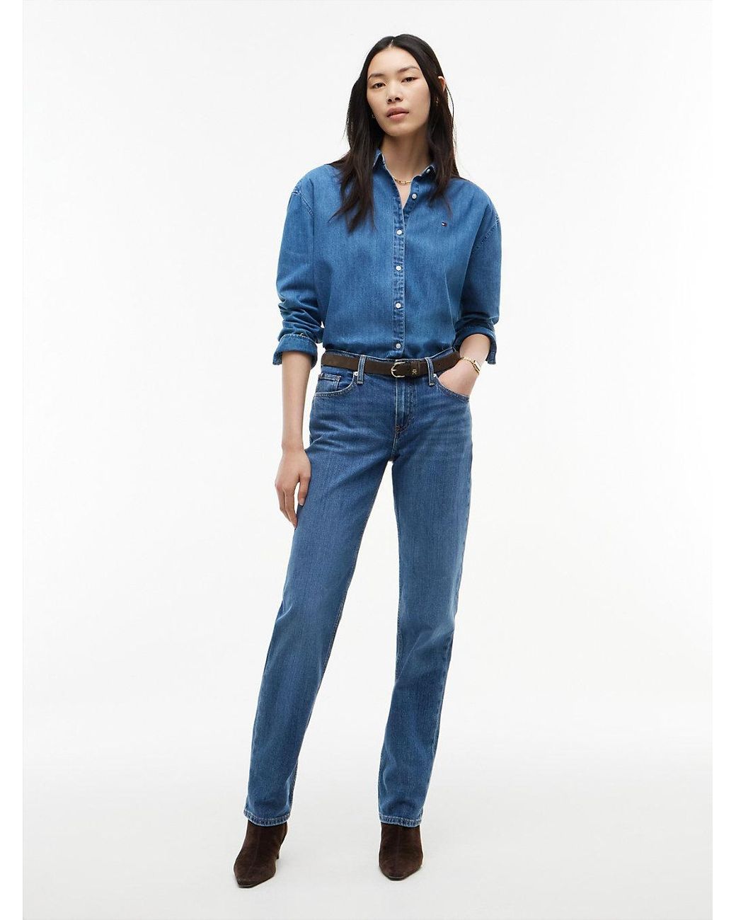 Tommy Hilfiger Blue Mid Rise Classic Straight Jeans