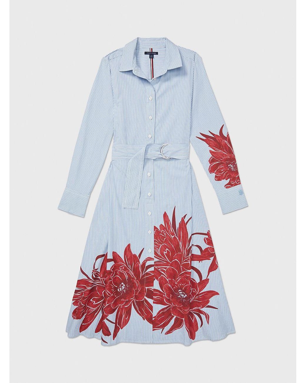 Tommy Hilfiger Adaptive Floral Midi Shirt Dress in White | Lyst UK