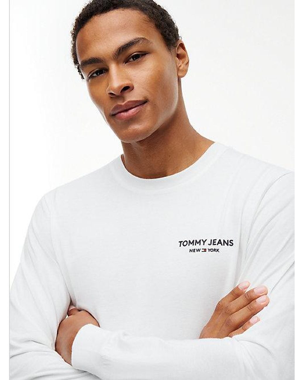 Tommy Hilfiger White Tommy Jeans Linear Logo Slim Long Sleeve T-Shirt for men