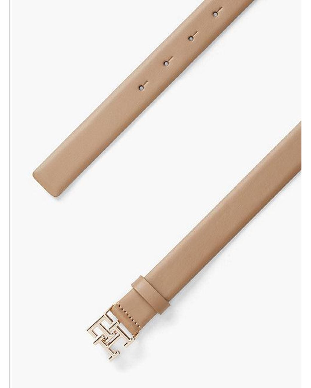 Tommy Hilfiger Natural Leather Th Monogram Plaque Buckle Belt