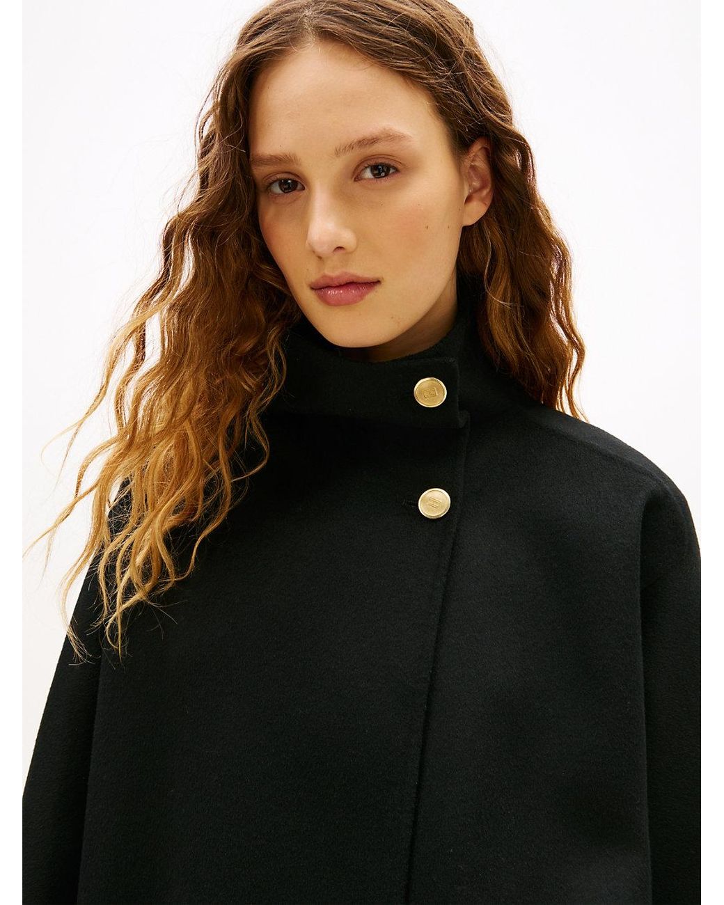 Tommy Hilfiger Black Wool Blend Funnel Neck Oversized Coat