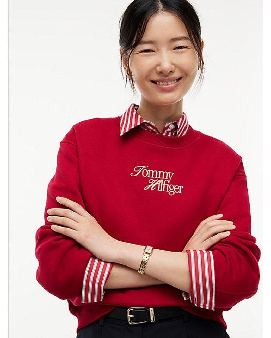 Tommy Hilfiger Red Logo Relaxed Terry Sweatshirt
