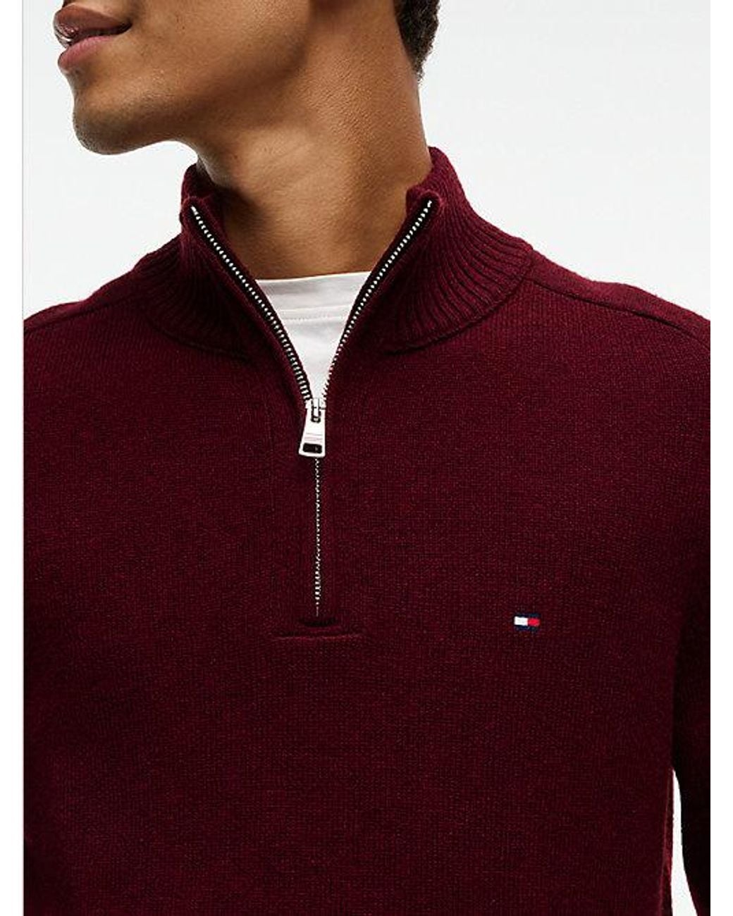 Tommy Hilfiger Red Pure Lambswool Quarter Zip Jumper for men