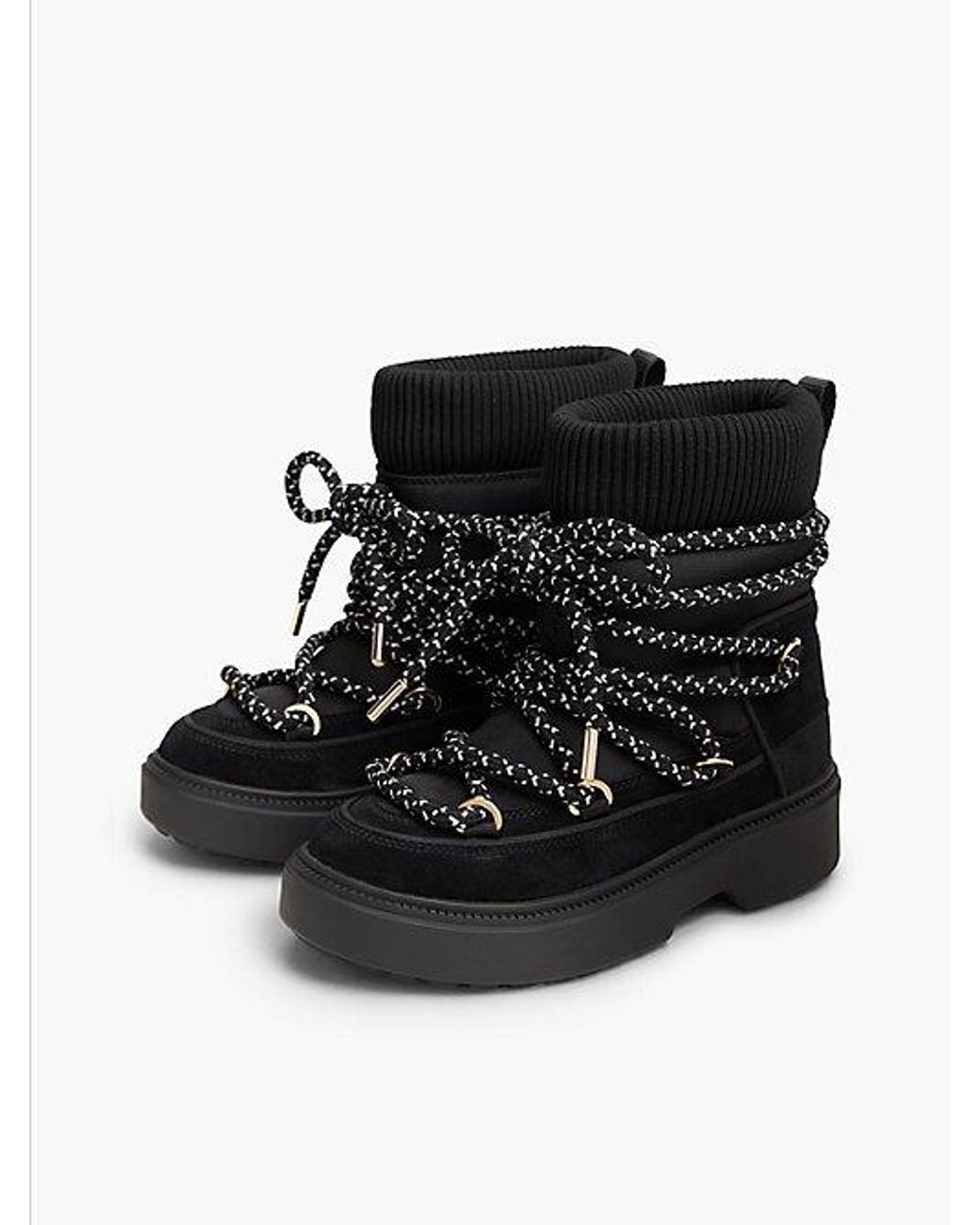 Tommy Hilfiger Black Water Resistant Cleat Lace Up Snow Boots