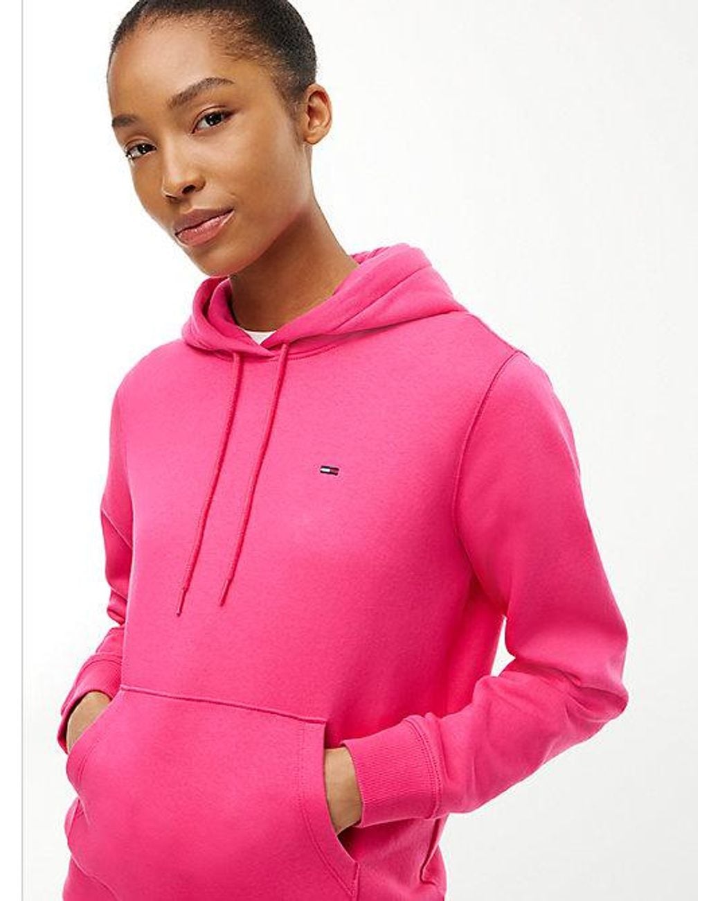 Tommy Hilfiger Pink Tommy Jeans Flag Embroidery Fleece Drawstring Hoody