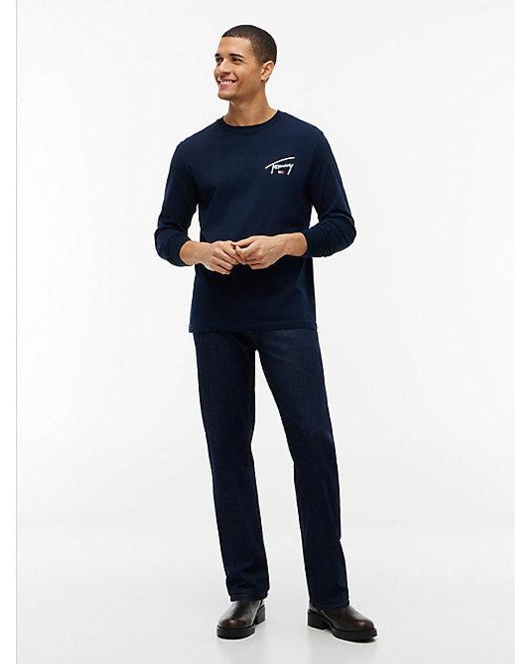 Tommy Hilfiger Blue Tommy Jeans Signature Logo Slim Long Sleeve T-Shirt for men