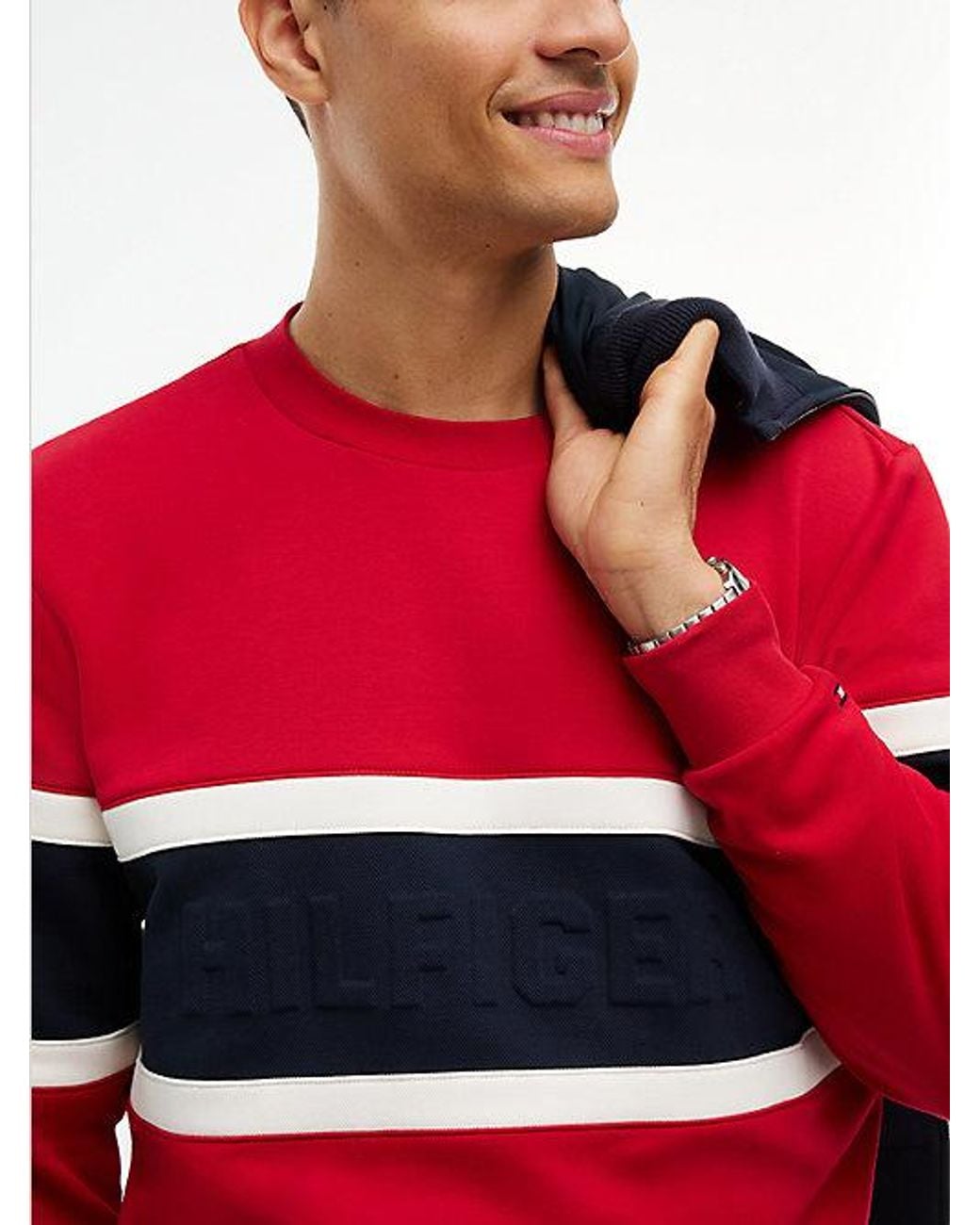 Tommy Hilfiger Red Colour Blocked Intecho Knit Sweatshirt for men