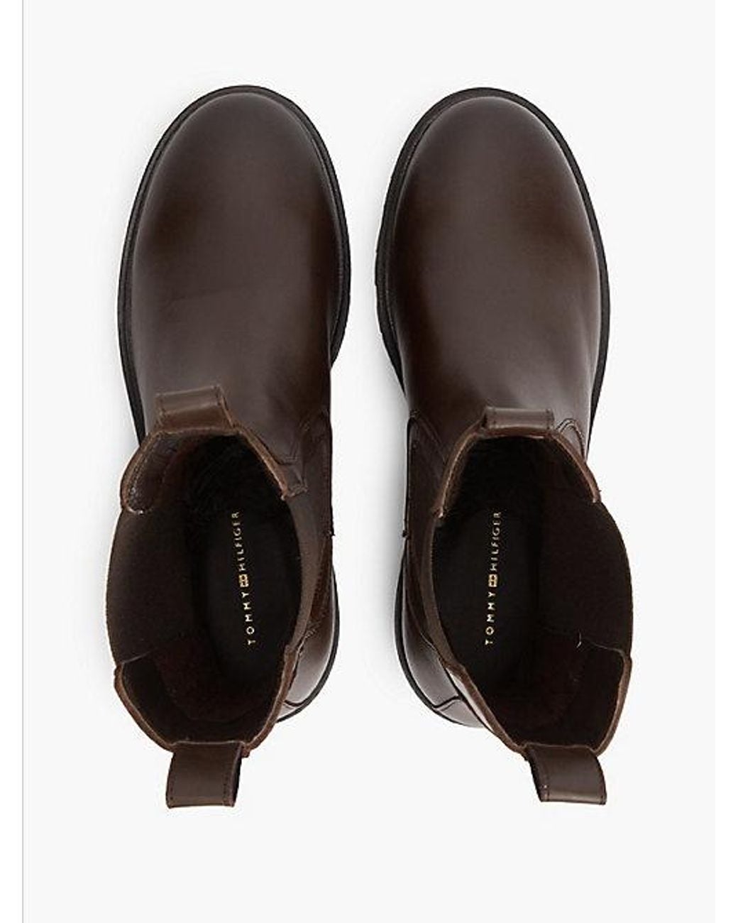Tommy Hilfiger Brown Leather Cleat High Chelsea Boots