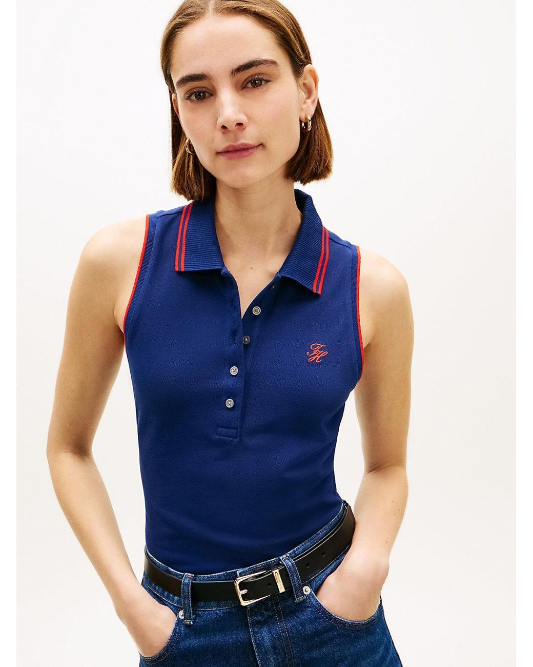 Tommy Hilfiger Blue 1985 Slim Fit Pique Sleeveless Polo Shirt