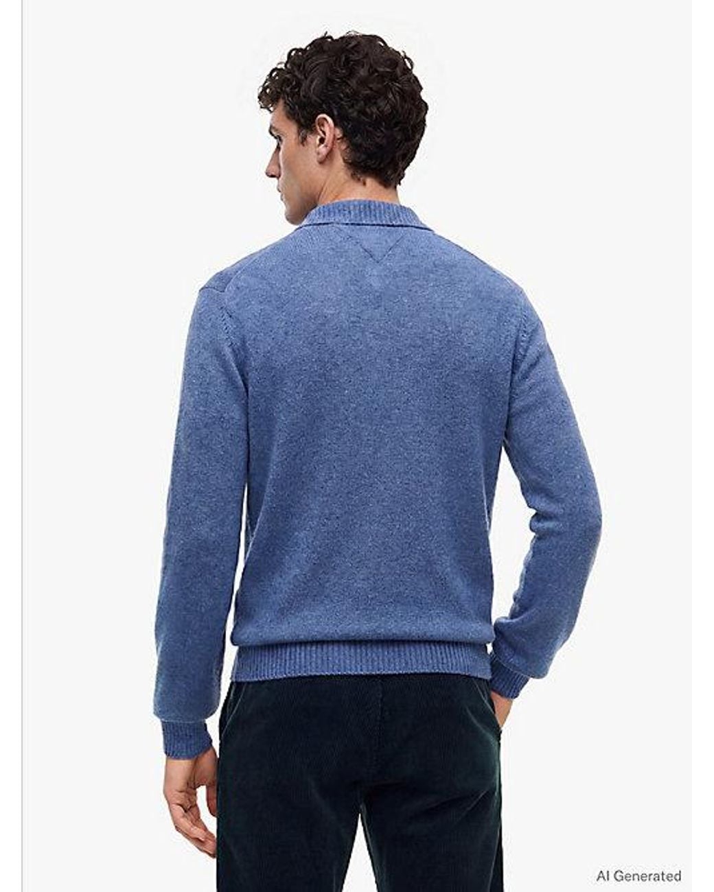 Tommy Hilfiger Blue Pure Lambswool Polo Jumper for men