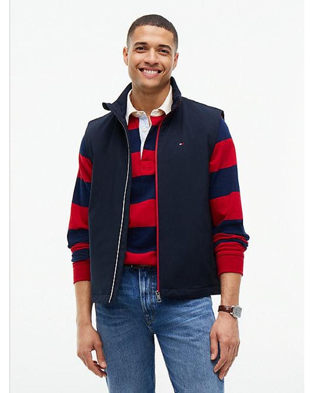 Tommy Hilfiger Red Global Stripe Lightweight Padded Gilet for men