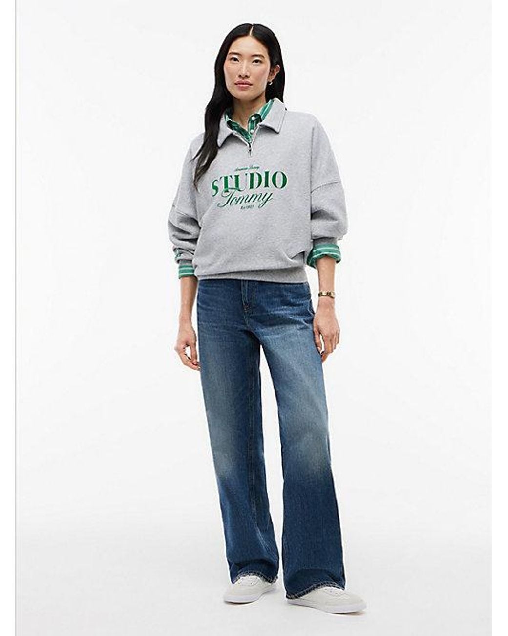 Tommy Hilfiger Gray Relaxed Quarter Zip Polo Collar Sweatshirt