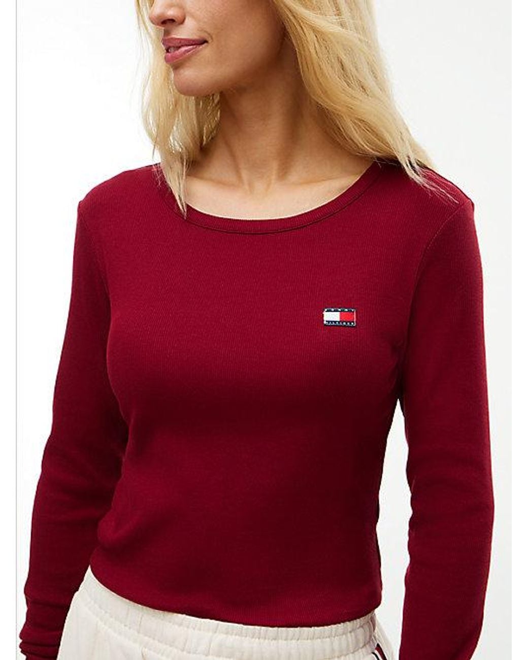 Tommy Hilfiger Red Heritage Ribbed Long Sleeve Lounge T-Shirt