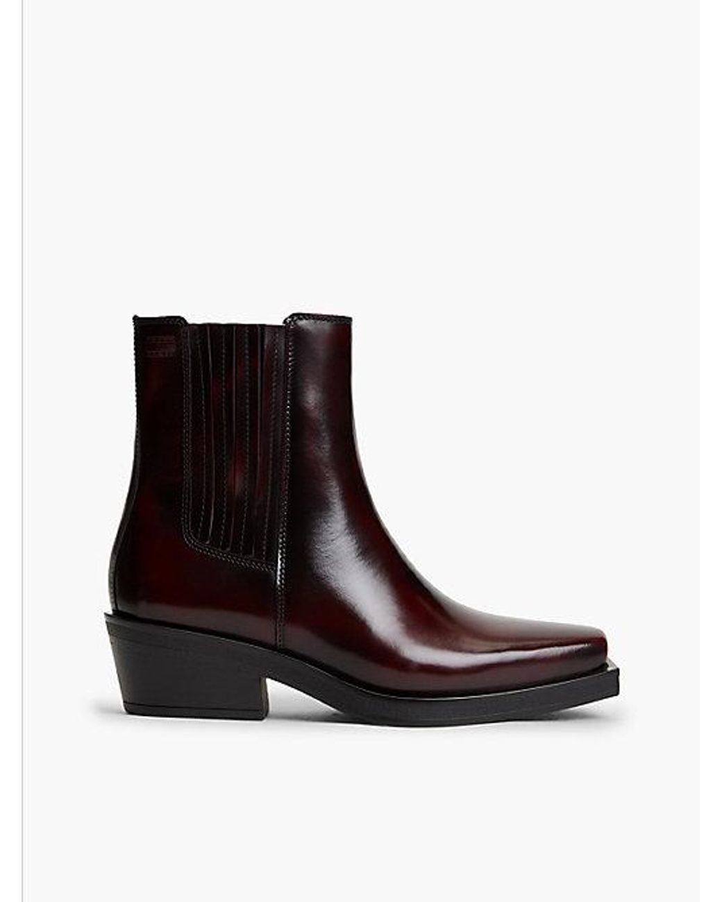 Tommy Hilfiger Black Leather Embossed Logo Western Boots