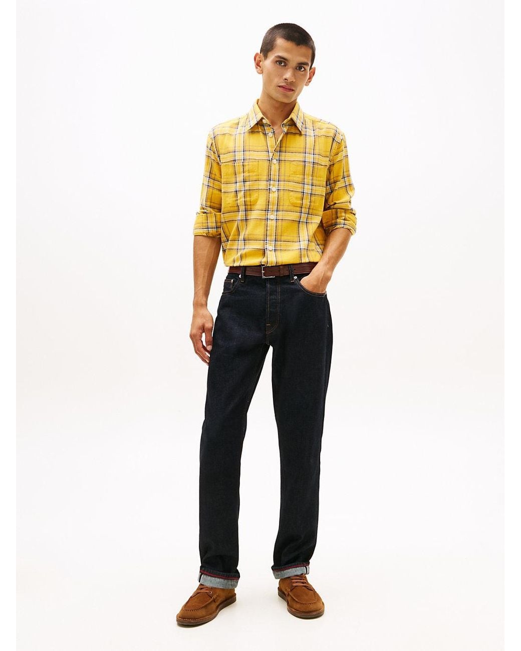 Tommy Hilfiger Yellow Relaxed Fit Textured Twill Check Shirt for men