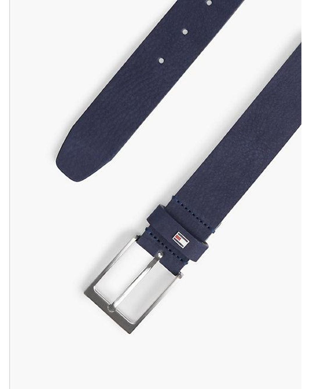 Tommy Hilfiger Blue Leather Enamel Flag Rectangular Buckle Belt for men