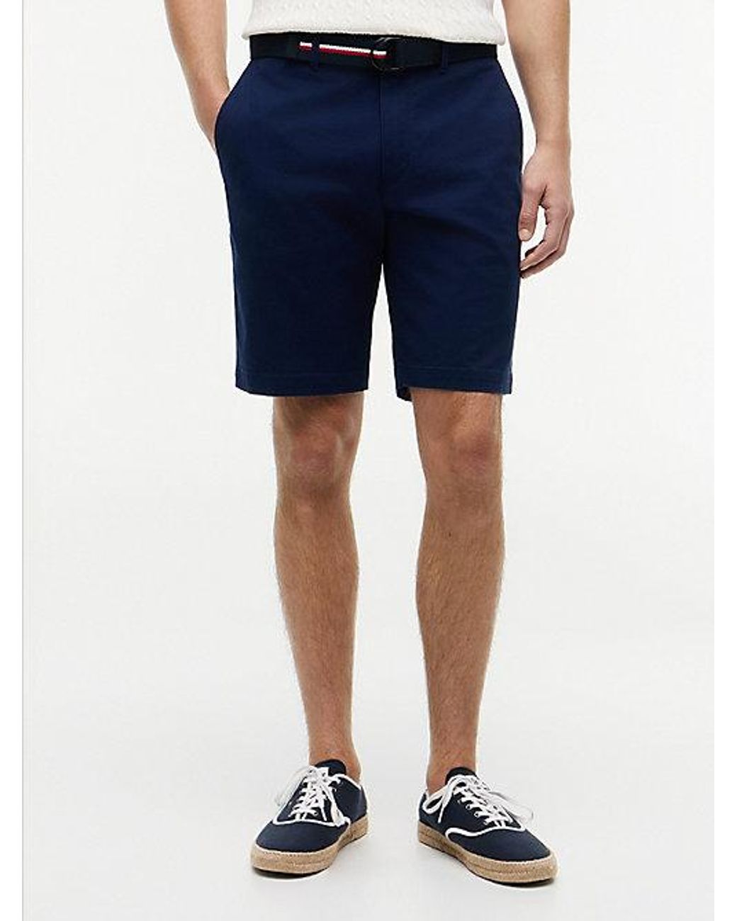 Tommy Hilfiger Blue Denton Straight Fit Belted Chino Shorts for men