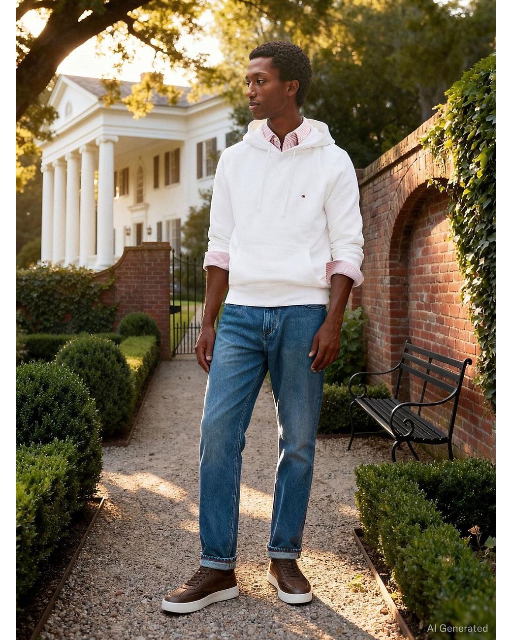 Tommy Hilfiger White Fleece Drawstring Hoody for men