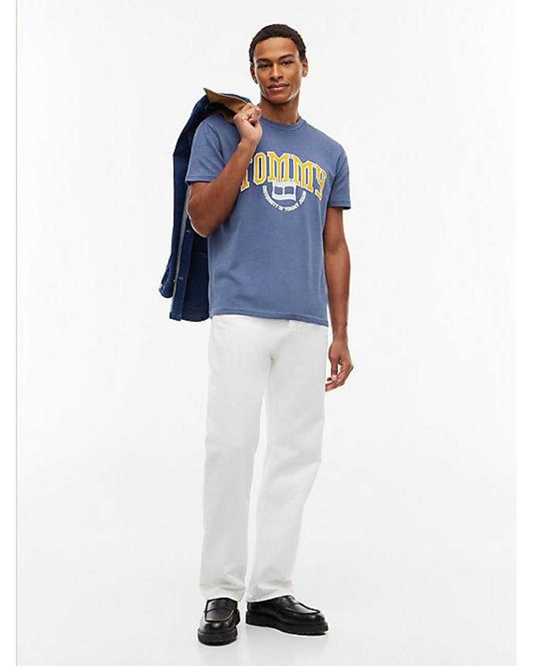 Tommy Hilfiger Blue Tommy Jeans Varsity Logo Jersey T-Shirt for men
