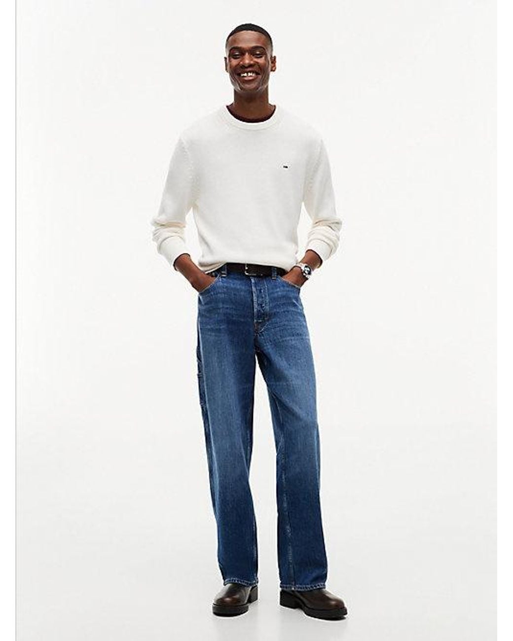 Tommy Hilfiger White Tommy Jeans Tommy Flag Textured Slim Jumper for men