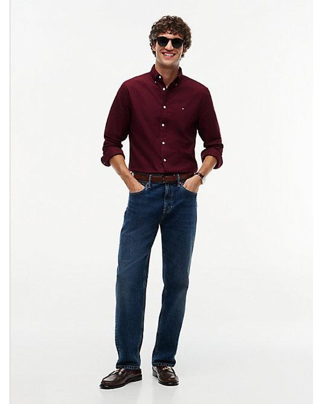 Tommy Hilfiger Red Regular Fit Flag Embroidery Oxford Shirt for men