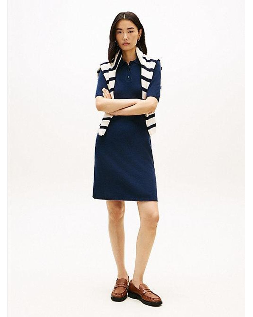 Tommy Hilfiger Blue Soft Wool Fit And Flare Mini Dress