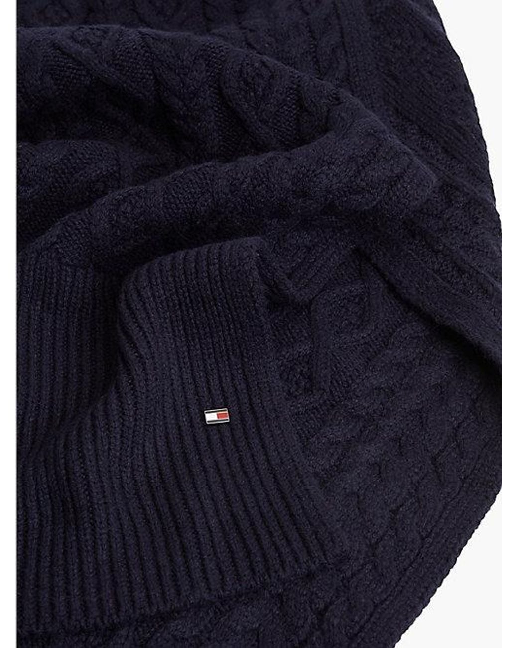 Tommy Hilfiger Blue Wool Blend Cable Knit Scarf With Silk for men