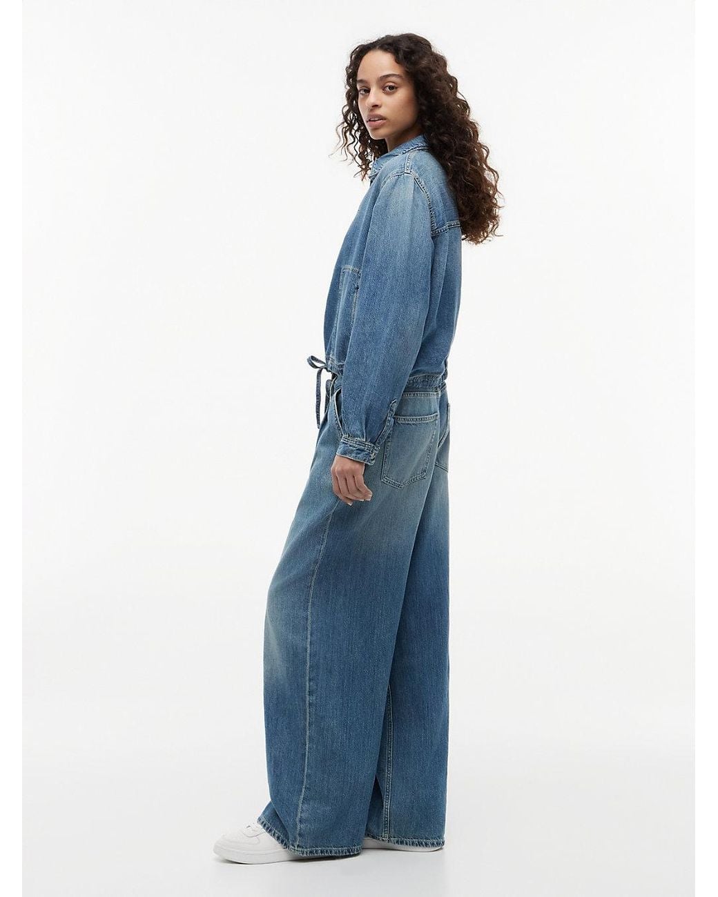 Tommy Hilfiger Blue Drawstring Loose Wide Leg Jeans With Linen