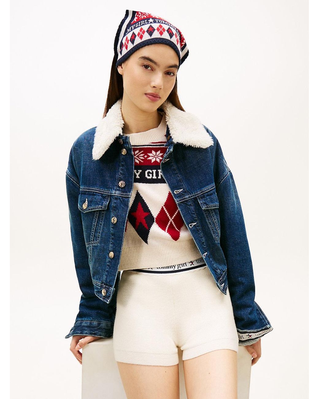 Tommy Hilfiger Blue Tommy Girl Pure Wool Logo Knit Shorts