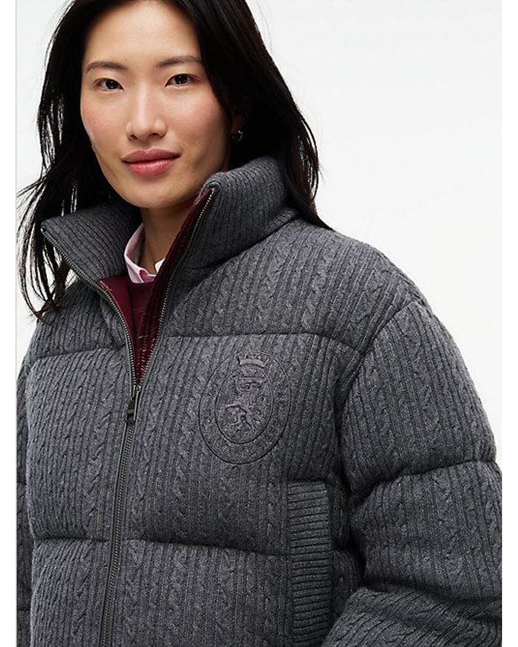 Tommy Hilfiger Blue Wool Blend Cable Knit Down Jacket