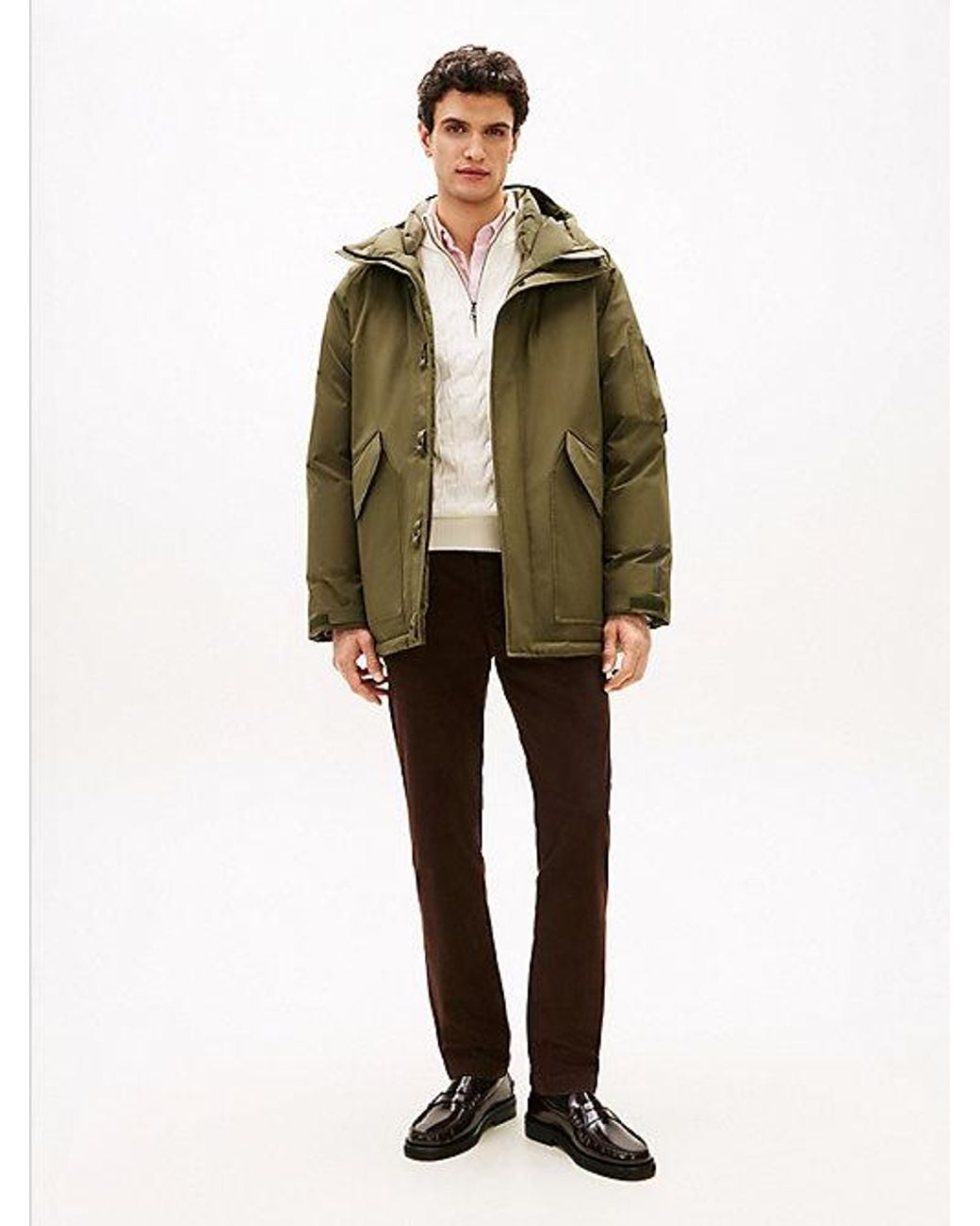 Tommy Hilfiger Green Water Repellent Windproof Down Hooded Parka for men