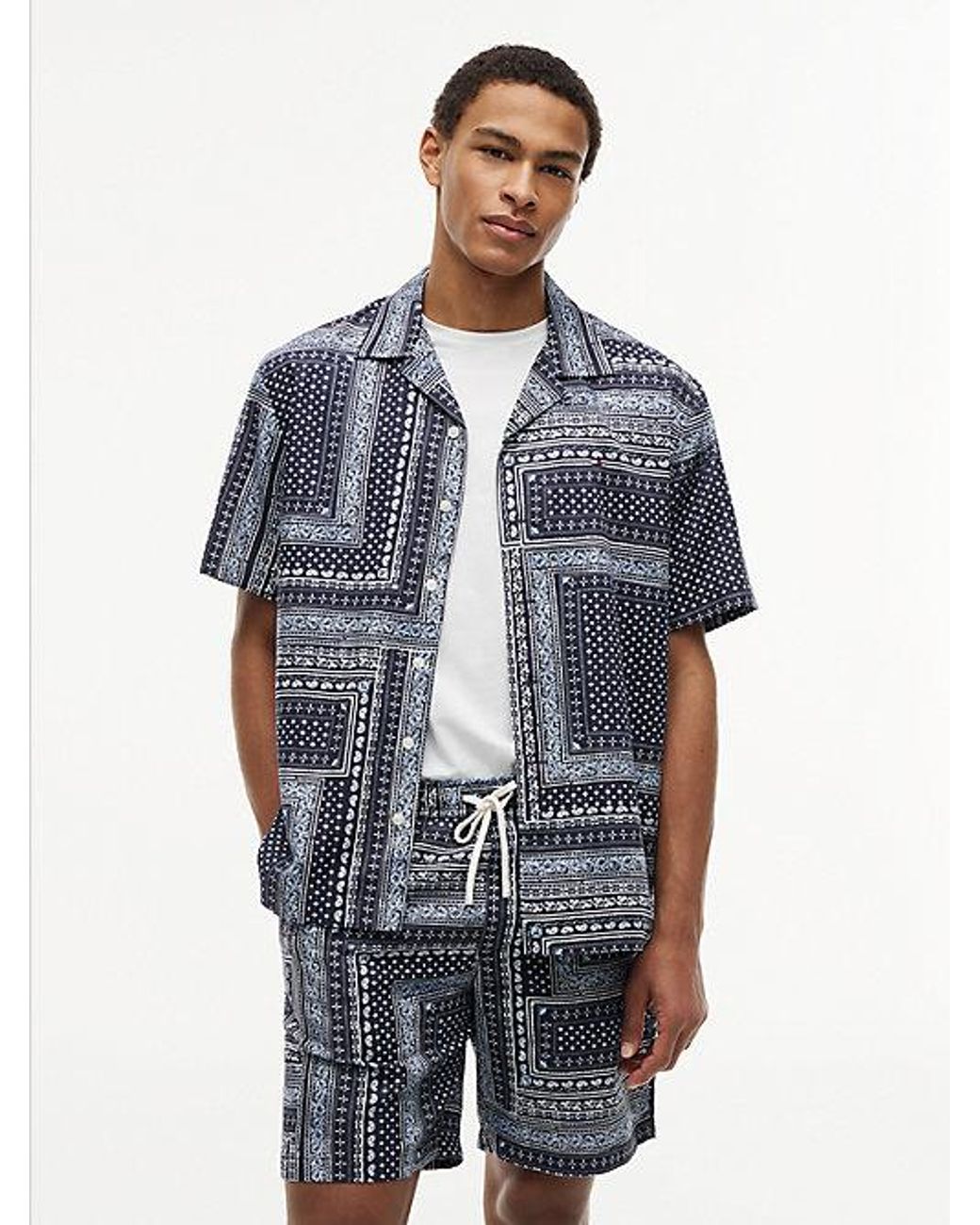 Tommy Hilfiger Blue Relaxed Fit Bandana Print Short Sleeve Shirt for men