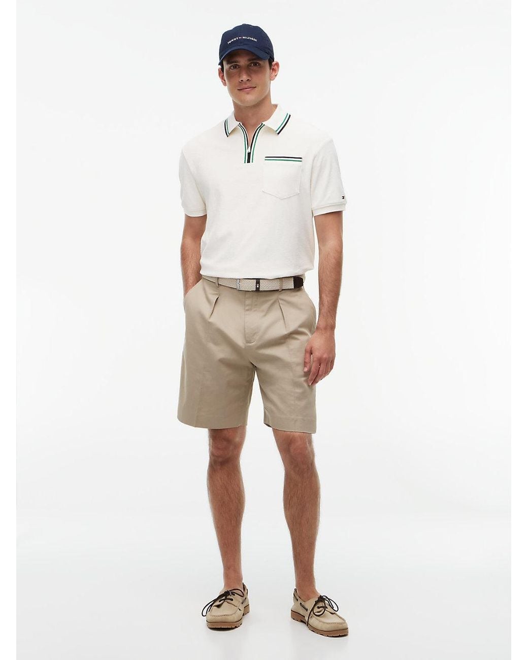 Tommy Hilfiger White Classic Fit Tipped Towelling Zip Polo Shirt for men