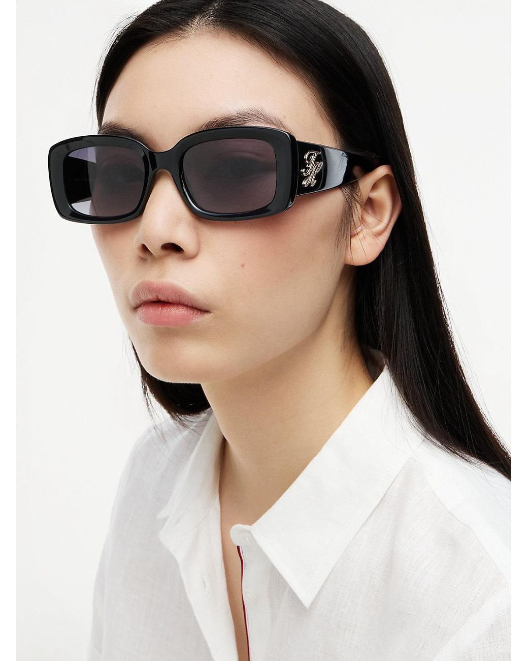 Tommy Hilfiger White Logo Plaque Rectangular Sunglasses
