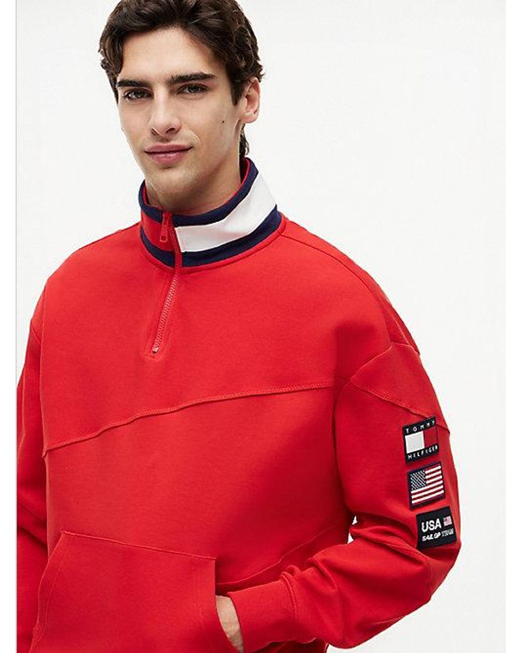 Tommy Hilfiger Red Tommy X U.s. Sail Gp Team Quarter-zip Sweatshirt