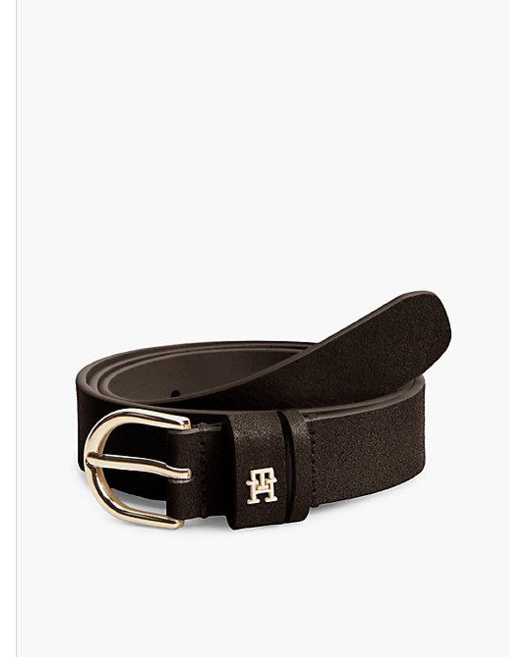 Tommy Hilfiger Black Essential Rounded Buckle Suede Belt