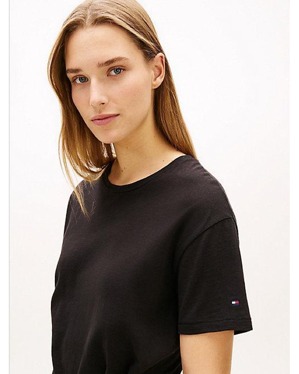 Tommy Hilfiger Black Textured Knot Relaxed Midi T-Shirt Dress