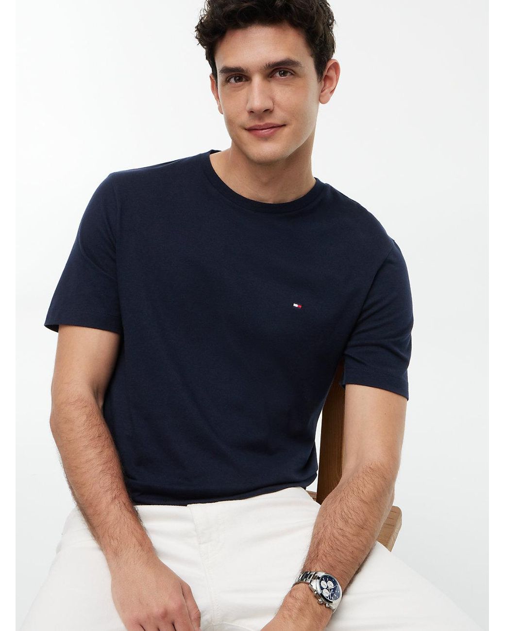 Tommy Hilfiger Blue Flag Embroidery Crew Neck T-shirt for men