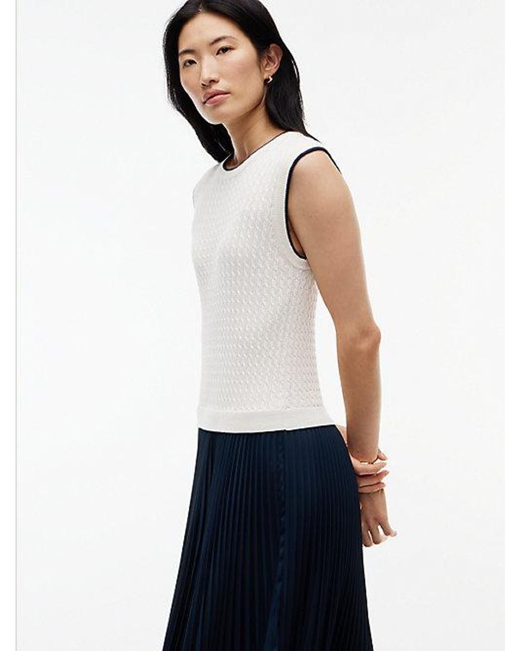 Tommy Hilfiger Blue Cable Knit Pleated Sleeveless Flare Dress