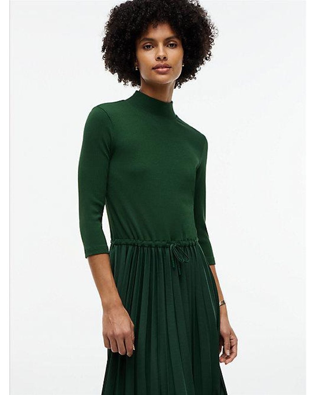 Tommy Hilfiger Green Ribbed Pleated Slim Midi Dress
