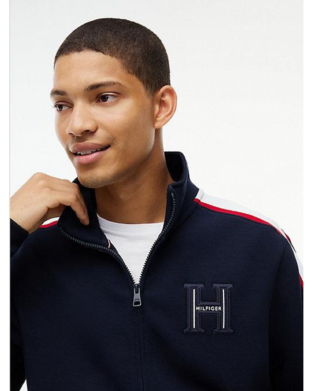 Tommy Hilfiger Blue Contrast Stripe Pique Zip Thru Sweatshirt for men