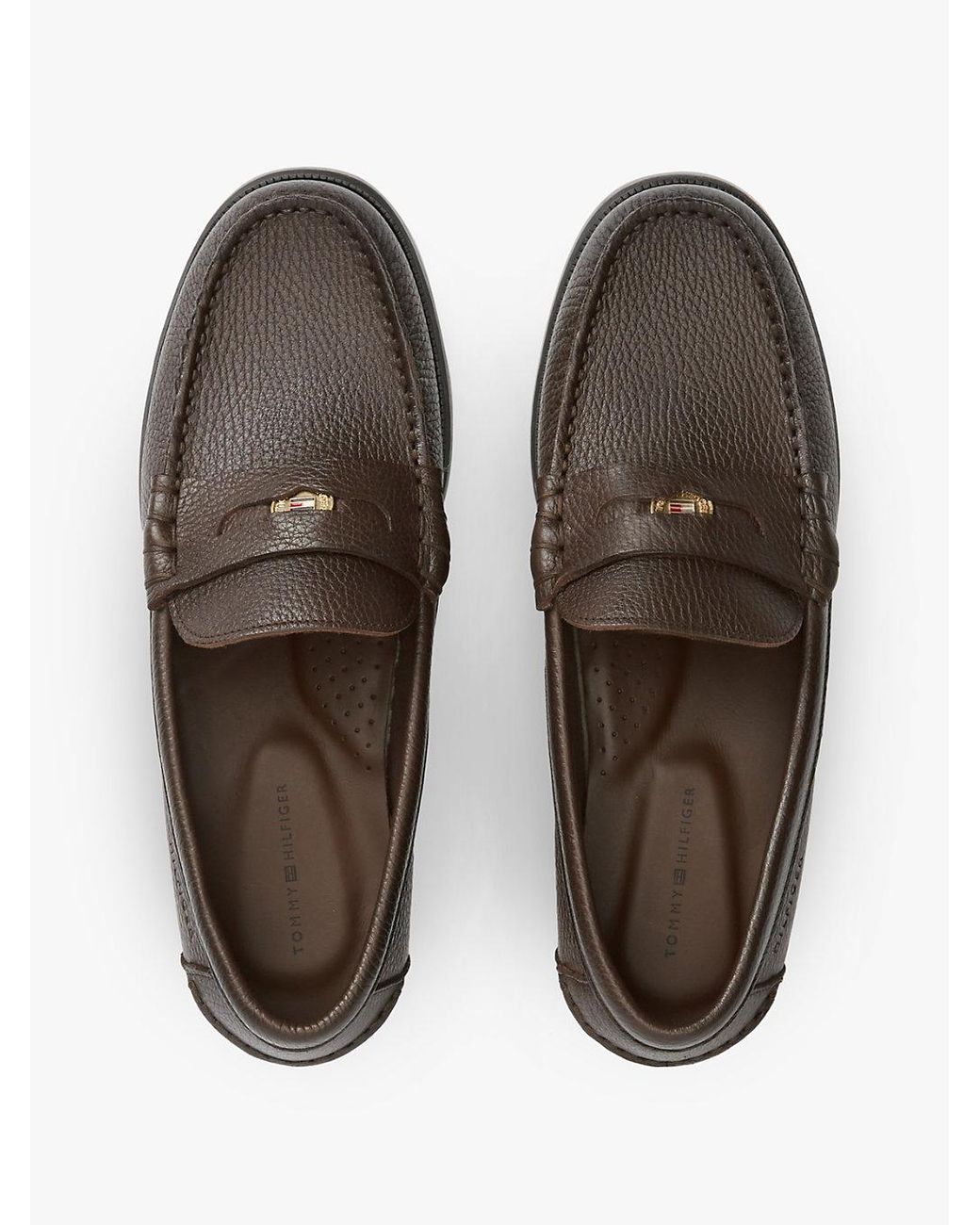 Tommy Hilfiger White Pebble Grain Leather Penny Loafers for men